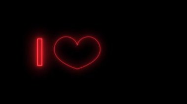  Seni seviyorum Neon metin çizimi kalp sevgililer günü animasyonu siyah arka planda
