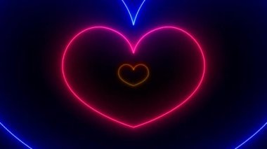 Neon ışıkları, kalp romantik, soyut parıltı, 4K hareketli arka plan animasyonunu sever.