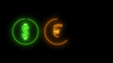 Parlayan neon hattı Para takas simgesi siyah arkaplan 4K video hareketi grafik animasyonu izole