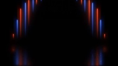 Turuncu ve mavi neon ışık akışlarını yörünge boyunca hareket ettiriyor. Hızlı enerji hattı 4k