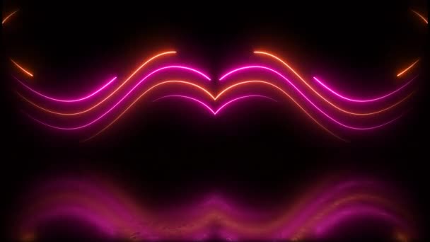 Oranje Roze Abstracte Neon Gloeiende Snel Bewegende Lichtstromen Langs Een — Stockvideo