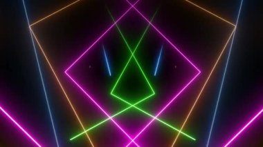 Neon geometri satırları video 4K ile soyut koyu arkaplan
