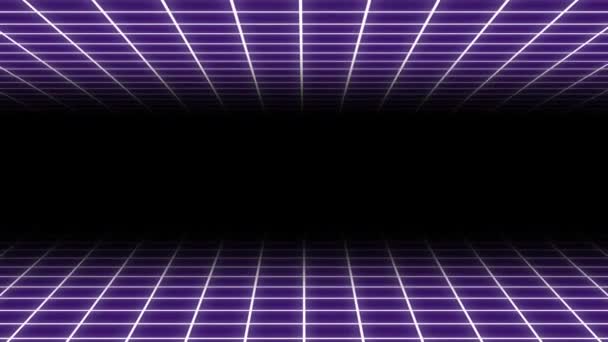 Doppel Neon Raster Auf Schwarzem Hintergrund Weiße Gitterlinie Retro Hintergrund — Stockvideo