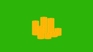 2d animasyon altın sikkeler yeşil arka planda 4K ekonomi konsepti