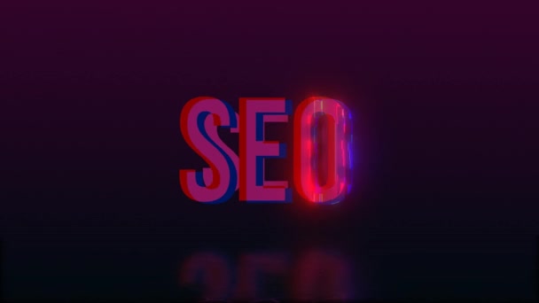 Анимация Seo Search Engine Оптимизация Свечения Глюк Текст Цифровой Эффект — стоковое видео