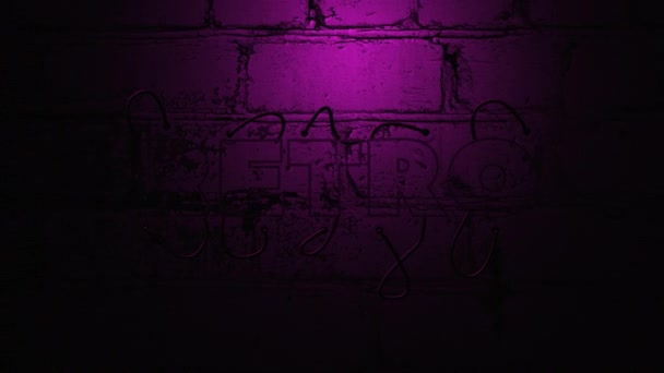 Retro Party Neon Blask Światła Tekst Cegły Ściany Wideo — Wideo stockowe