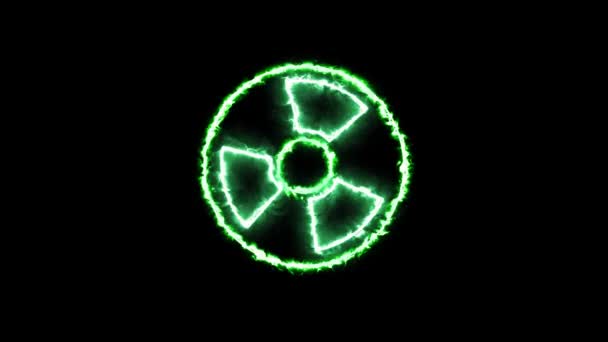 Símbolo Radioativo Verde Brilhante Sobre Fundo Preto — Vídeo de Stock