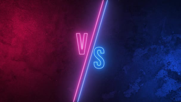 Versus战斗霓虹灯蓝色粉红标志发光动画在土墙背景4K — 图库视频影像