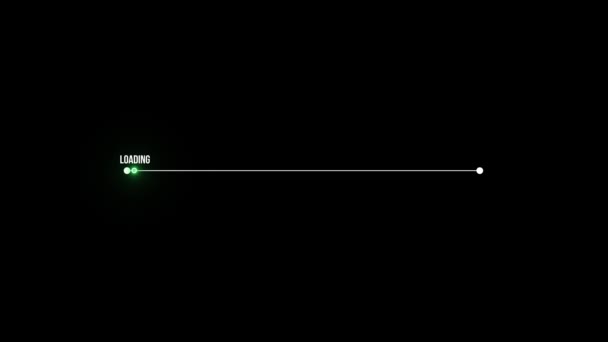 黒い背景4Kで隔離された光沢のある緑色の点のアニメーションが付いている白いローディング棒 — ストック動画