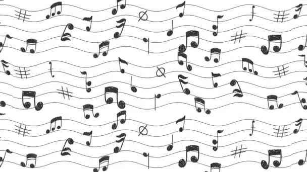 Три Хвилі Музичних Нот Течуть Фігурно Білому Тлі Відео — стокове відео