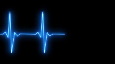 Animasyon kalp atışı çizgisi mavi ikon nabız sağlık görüntüsü siyah arkaplan 4K