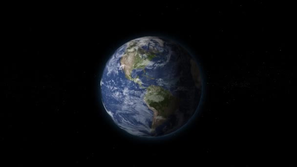 Realistische Erde Rotiert Auf Einem Dunklen Himmel Hintergrundschleifenanimation — Stockvideo