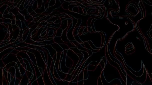 Barva Topografická Mapa Abstraktní Animovaný Obrys Pohybující Vlny Černém Pozadí — Stock video