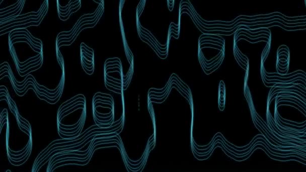 Topographic Map Glow Abstract Animated Outline Moving Waves Black Background — Stock Video