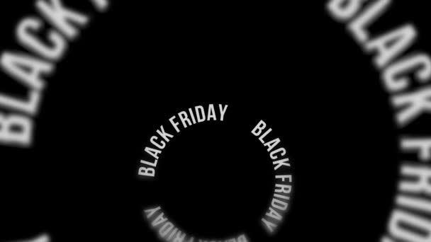 Black Friday Försäljning Zooma Kinetisk Typografi Tunnel Snurrar Text Rotation — Stockvideo