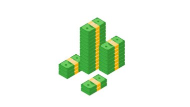 Kağıt para beyaz arka planda büyüyen animasyon 4k.