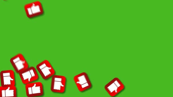 Red Squares Icons Likes Hand Falling Chromakey Background — Stock Video