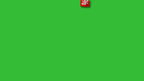 Red Squares Icons Percent Falling Chromakey Background — Stock Video