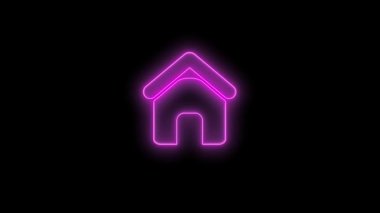 Siyah arkaplan döngü animasyonu 4K video üzerinde Glow neon ev simgesi döndürmesi.