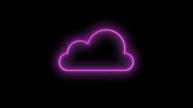 Siyah arkaplan döngü animasyonu 4K video üzerinde parlayan neon bulutu simgesi döndürmesi