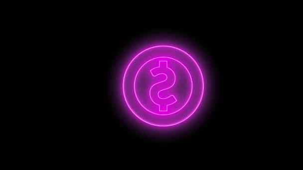 Glow Neon Mynt Pengar Ikon Rotation Svart Bakgrund Loop Animation — Stockvideo