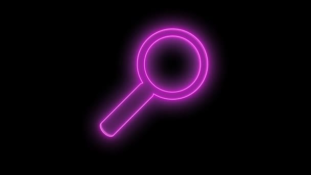 Leuchten Neon Lupe Symbol Drehung Auf Schwarzem Hintergrund Schleife Animation — Stockvideo