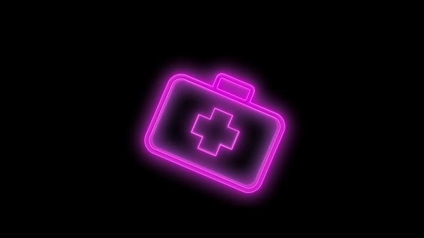 Leuchten Neon Medic Fall Symbol Drehung Auf Schwarzem Hintergrund Schleife — Stockvideo