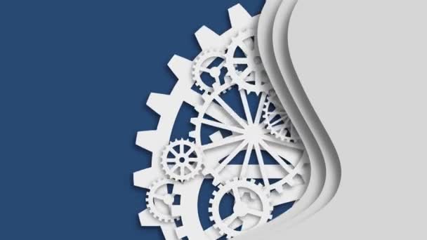 Gears Rotating Animation White Color Mechanism Blue Background — Stock Video