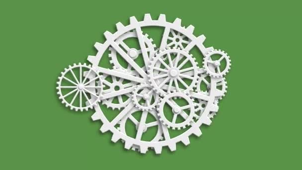 Gears Rotating Animation White Color Mechanism Chromakey Background — Stock Video