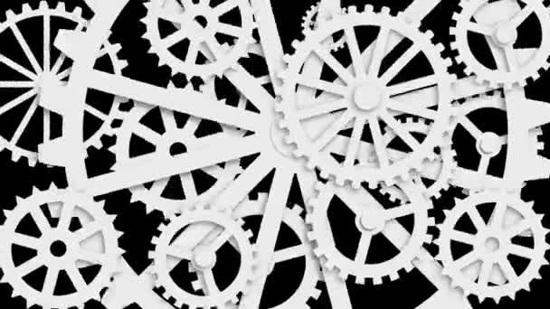 Gears Rotating Zoom Animation White Color Mechanism Background — Stock Video