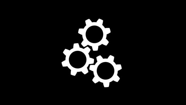 Rotating White Gears Animation Black Background — Stock Video