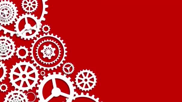 Gears Rotating Animation White Color Mechanism Red Background — Stock Video