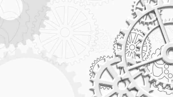 Gears Rotating Animation White Background Working Process Concept — Stock Video