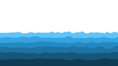 Düz dizayn edilmiş mavi deniz dalgalarının animasyonu. 4K video