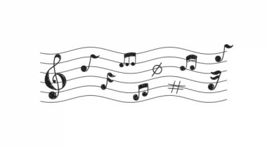 Beyaz arkaplanda notaları olan animasyon, 4K