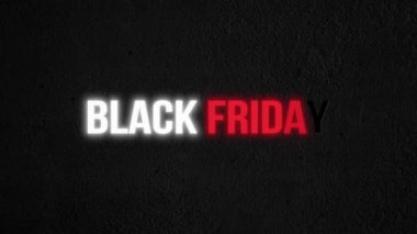 Neon harfleri ve eski duvar arkaplanı olan Kara Cuma posteri. 4K.