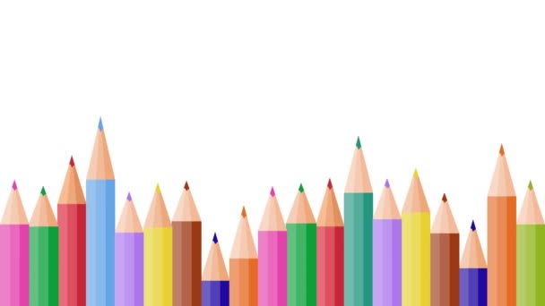 Плоская анимация появления цветных карандашей на белом фоне. 4K.