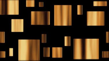  Siyah arka plandaki altın dikdörtgenlerin soyut dinamik arkaplanı. 4K.