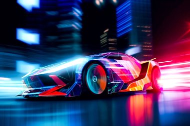 Gece şehrinde araba sürerken 3D görüntüleme