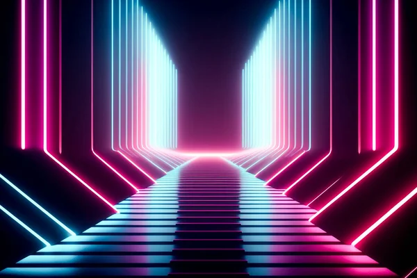 Neon Glödande Techno Linjer Abstrakt Bakgrund Rendering — Stockfoto