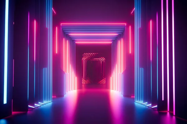 Neonová Světla Abstraktní Pozadí Vykreslování — Stock fotografie