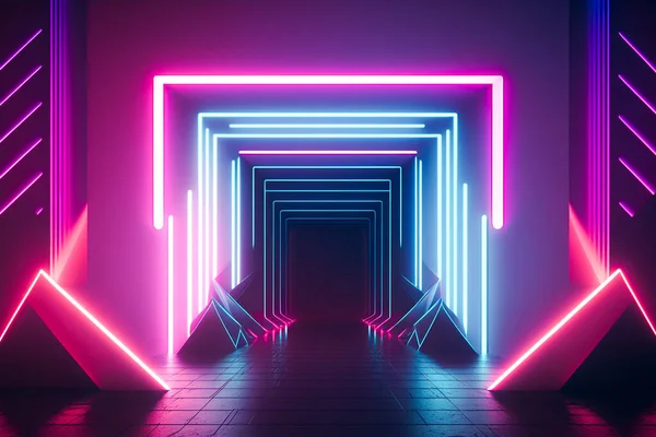 Neon Ljus Abstrakt Bakgrund Rendering — Stockfoto