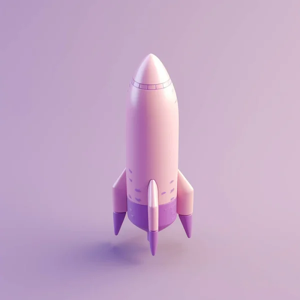 紫の背景にピンクのロケット 3Dレンダリング — ストック写真