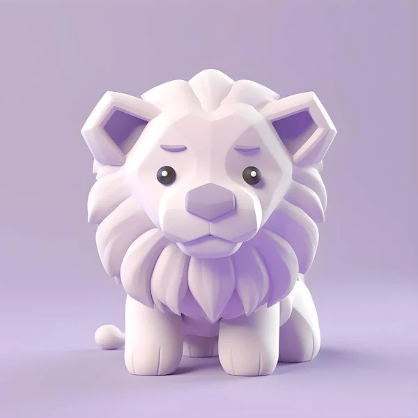 3d render of a cute cartoon lion on purple background