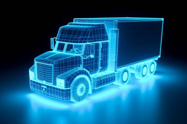 Siyah arkaplanda 3D kamyon görüntüleme 