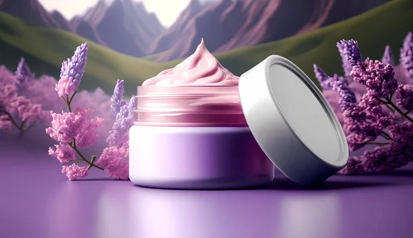 Cosmetic Cream Jar Natural Background — Stock Photo, Image