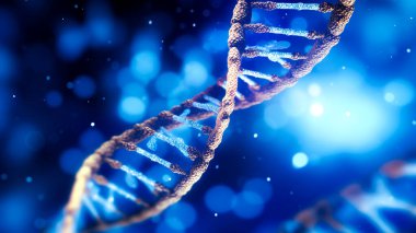 Mavi arka planda üç boyutlu insan DNA 'sı var. DNA sarmal modeli. Bilimsel bir illüstrasyon için insan hücre DNA sarmal moleküler yapısı. Ai oluşturulmuş tasarım