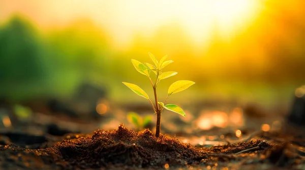 Jungpflanze Sonnenlicht Die Aus Dem Boden Wächst Pflanzensamen Und Landwirtschaft lizenzfreie Stockbilder