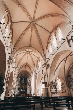 25 Temmuz 2022, Munster, Almanya: Ünlü Saint Paulus Dom Katedrali iç görünümü. Kuzey Rhein Vestfalya ve Muenster 'ı gezmek ve turizm