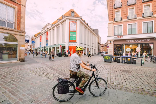 July 2022 Munster Germany Motion Blur Elderly Man Rides Bicycle — стоковое фото